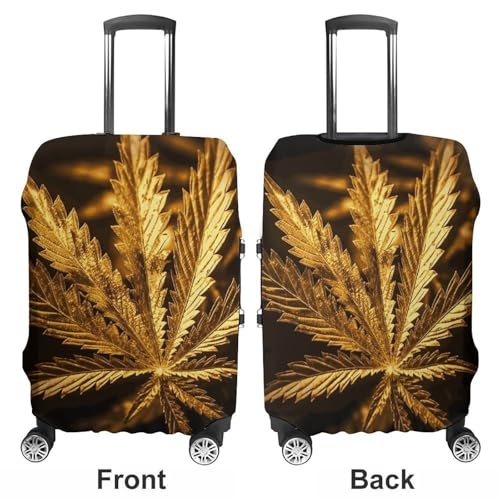 Golden Cannabis Luggage Cover, Washable Elastic Suitcase Cover Protector Fit 18-32 Inch Luggage3