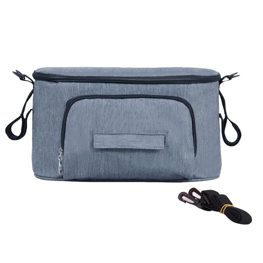 Tomotato Universal Stroller Organizer, Large Capacity Multiple Pockets Baby Stroller Bag Built in Wipe Dispenser Pocket and Bottle Holders(Gray with Strap)