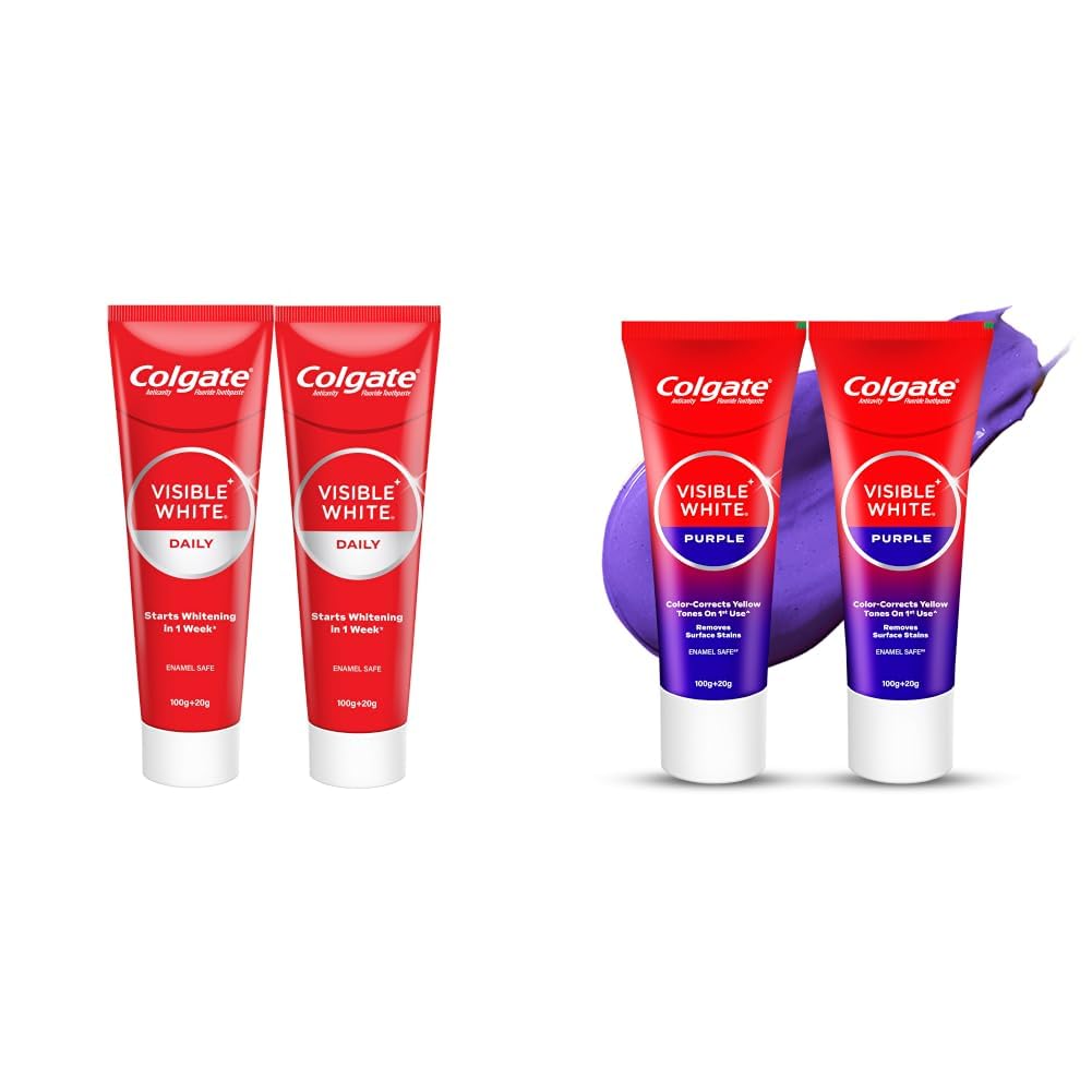 Colgate Visible White Toothpaste, Teeth Whitening Starts in 1 week, Safe on Enamel, Stain Removal Tooth Paste and Minty Flavour for Fresh Breath (200g + 40g, Combo Pack) & Visible White Purple-image-15