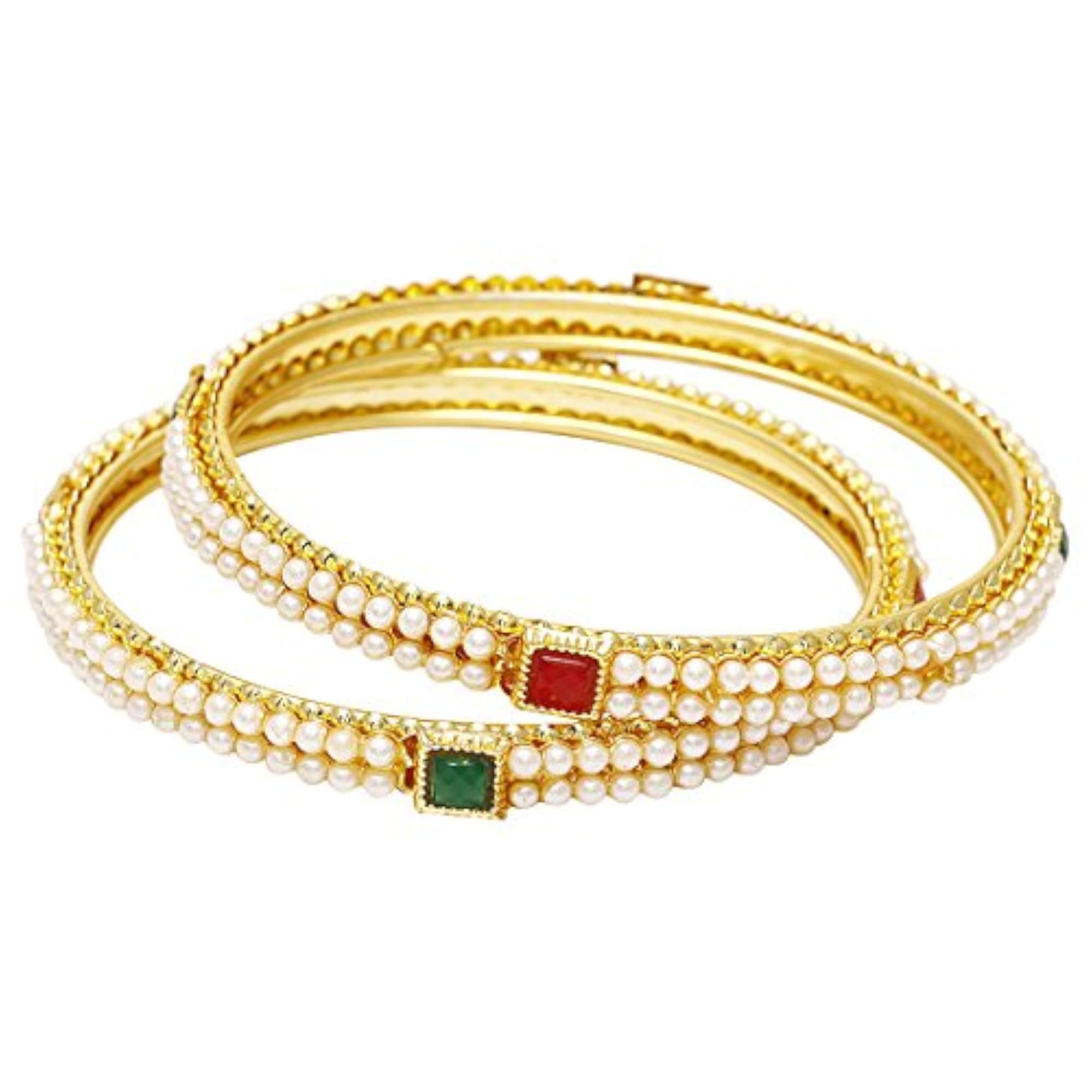 Pearl & Ruby Plated Traditional Bangles Set Combo for Girls