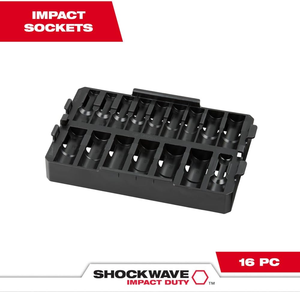 Milwaukee Electric - Impact Socket 1/2. DR 16PC MM Tray ONLY