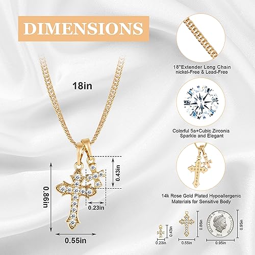 VZCBZC Double Cross Necklace for Women,18K Gold Plated CZ Pendant with Gold Chain Trendy Jewelry Gifts for Women3