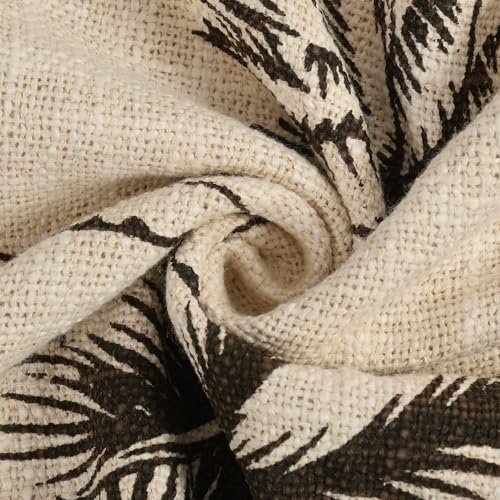 Image of Palm Tree Print Cotton Throw Blanket | Soft Lightweight Decorative Sofa & Bed Throw with Tassels | Beige & Black Woven Tropical Design, 125x150 cm (50x60 Inches)