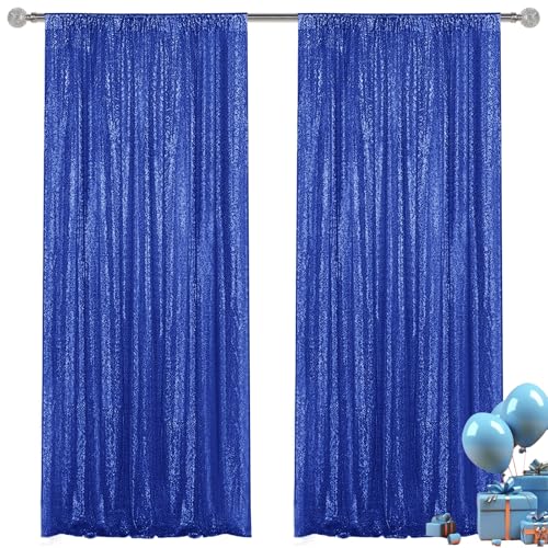 Yblut Royal Blue Sequin Backdrop Curtain 2 Pieces 2FTx8FT Glitter Photography Backdrop for Party Wedding Birthday Christmas Decorations
