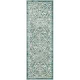 Maples Rugs Pelham Vintage Runner Rug Non Slip Washable Hallway Entry Carpet [Made in USA], 2 x 6, Light Spa