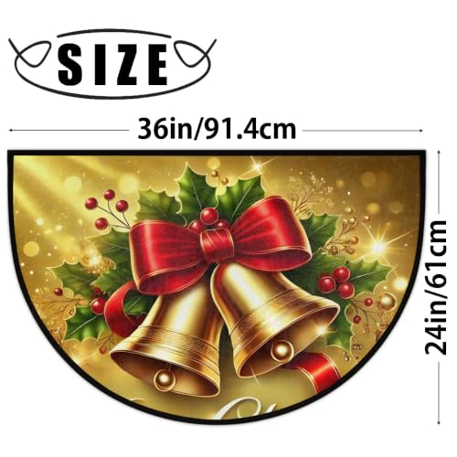 Image of Half Round Doormat Washable Kitchen Semi Circle Rug Christmas Bell Holly