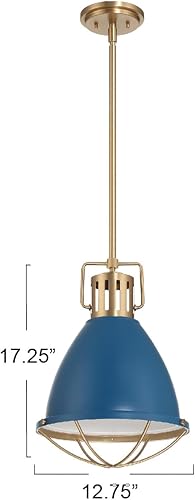 Miniatura 2 de Robert Stevenson Lighting Kent - Lámpara de techo industrial de metal enjaulado de gran tamaño, azul y dorado