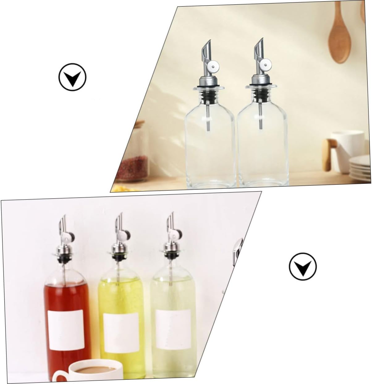 Mikinona 2pcs Stainless Steel Pour Spout Oil Wine Bottle Pourers for Effortless One-handed Versatile Liquids Kitchen Accessory for Chefs and Wine