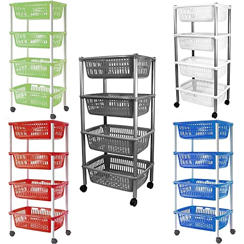 Carrello Porta Frutta 4 Ripiani vivande cestini Contenitore Multiuso Blu con Ruote Prodotto Italiano ma Robusto