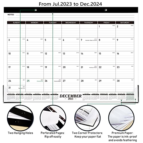 Desk Calendar 2023-2024 - Jul 2023-Dec 2024, 18 Months Desk/Wall Calendar 2023-2024, 16.8"X 12", 2023-2024 Desk Calendar With Ruled Block, Premium Paper, Cutting Line, Corner Protectors, Hanging Holes #TOP2