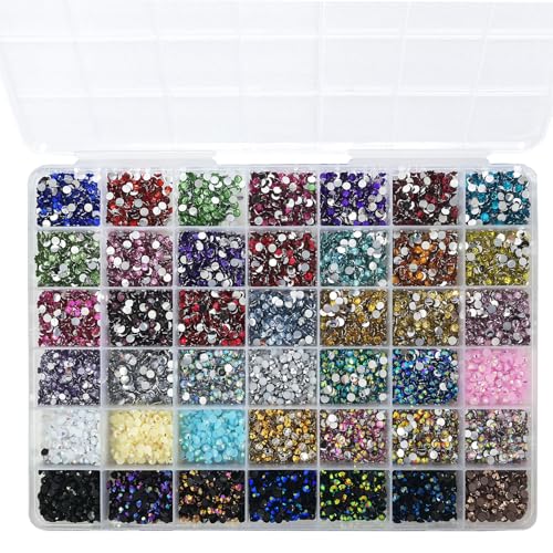 10000Pcs Nail Art Rhinestones, BetterJonny 42 Colors 4mm Round Nail Flatback Rainbow Gems Set AB Glitter Flat-Bottomed Rhinestone for Crafts Decoration and Jewelry Making