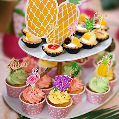 Gyufise 32Pcs Tropical Cupcake Toppers Aloha Cupcake Picks Flamingo Cake Toppers Hawaiian Luau Cake Decorations For Aloha Baby Shower Tropical Wedding Party Decor #TOP5
