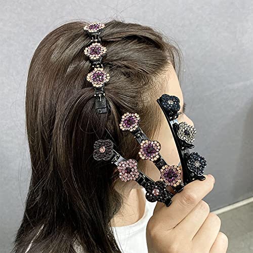 4/8Pcs Sparkling Crystal Stone Braided Hair Clips, Satin Fabric Hair Bands, Clover Chopped Hairpin Clip, Braided Hair Clip With Rhinestones For Women (2 Pcs Gray) #TOP3
