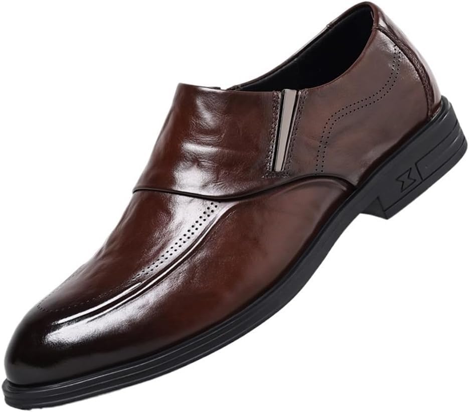 Men's Dress Shoes Waterproof Leather Slip-On Pointed Toe Non-Slip Formal Tuxedo Business Shoes