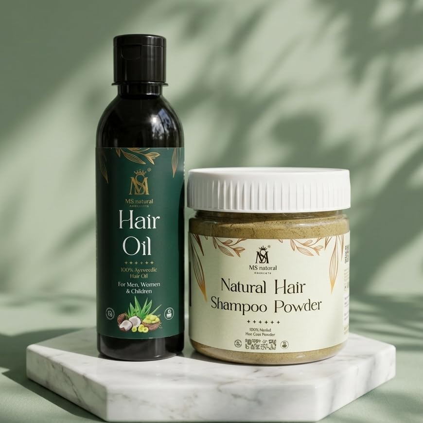 MS Natural Ayurvedic Hair Oil and Natural Hair Shampoo Powder Combo for Men, Women and Children