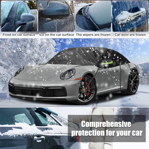 Image of Custom-fit Soft Top Roof Protector for Porsche 911 Carrera 4S /Turbo /Carrera 1999-2024, 6 Layers All Weather Waterproof Half Car Cover with Windproof Strap & Metal Hooks for Sun Snow Rain Protection