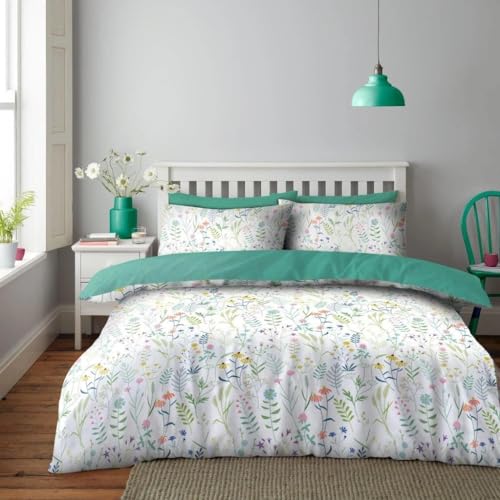 Lions King Size Bedding Sets - 100% Polyester Reversible Printed Pattern Quilt Duvet Cover with Pillowcase, Soft Leaf Floral Pattern, Bed Linen, Green 230x220cm