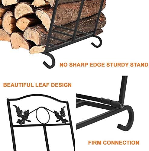 Indoor Firewood Rack,Wrought Iron Medium Wood Rack,Foldable Fire Wood Holder Outdoor,Storage Carrier of Fire Log,Fireplace log Holder for Living Room Decorative,Black