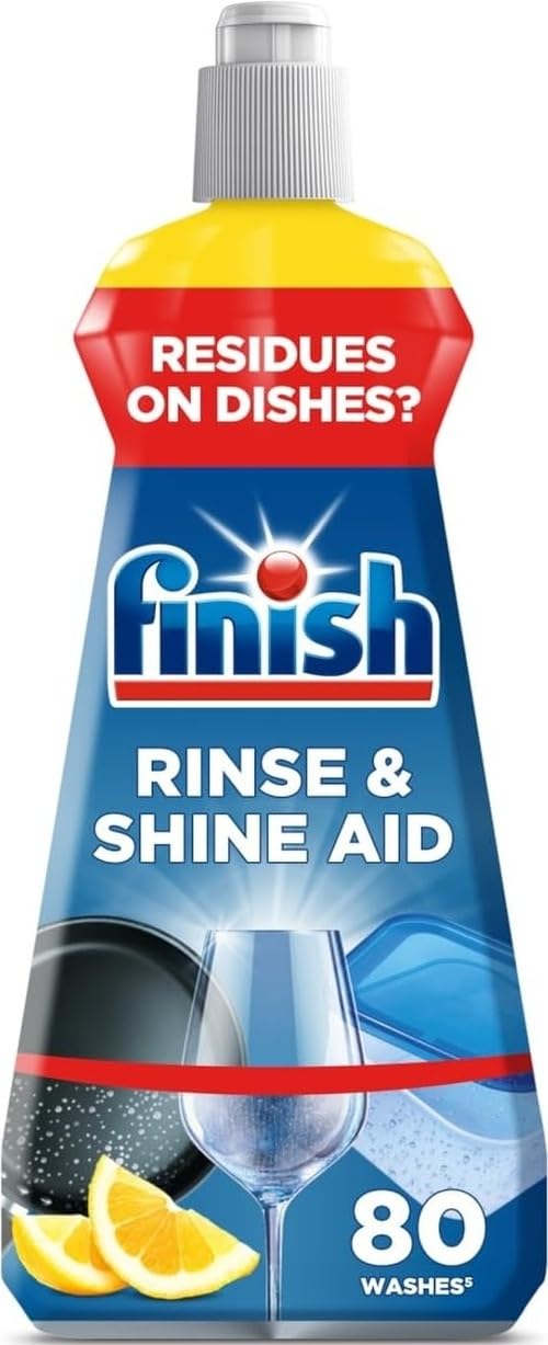Finish Dishwasher Rinse Aid, Lemon, Better Drying, Shinier Dishes, 400ml