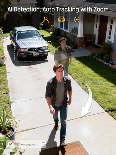 Ctronics 4MP Dual-Lens Überwachungskamera, 10× Hybrid-Zoom, KI-Mensch/Fahrzeug-Erkennung, 30m Farb- & Infrarot-Nachtsicht, Dual-Band WiFi, IP66 Wasserdicht, Fernzugriff (Schwarz)