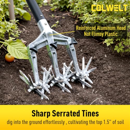 image for Colwelt Rotary Cultivator Garden Tool 61’’, Hand Tiller Garden Too