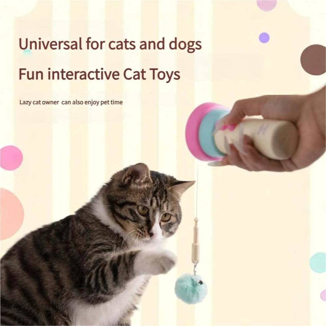 Générique Jouet Chat, Canne A Peche pour Chat avec Corde Telescopique, Jouet Interactif Electrique Lanceur De Balles pour Chats (Noir)