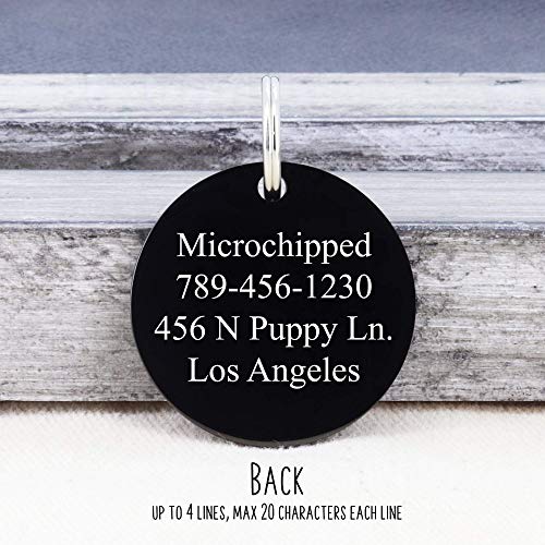 UltraJoys Stainless Steel Pet ID Tag Dog Name Tags Personalized Front and Back Engraving, Customized Dog Tags and Cat Tags, Optional Engraved on Both Sides, Round Tag with Vine Design 2, Large Black