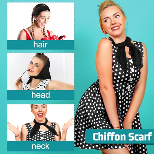 50's Costume Accessories Set, 7pcs Negro Vintage Accesorios de Disfraz Mujer Años 50, 1950s Rockabilly Diadema de Lunares Bandana Bufanda Pendientes Gafas para Halloween Carnival Fiesta de Cumpleaños - imagen 6