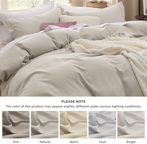 Bedsure Duvet Cover King Size - 3 Pieces Prewashed Cotton-Like Extra Soft Bedding Set, Includes 1 Duvet Cover 104x90 Inches with Zipper Closure & 2 Pillow Shams, Linen, Comforter Not Included - 4