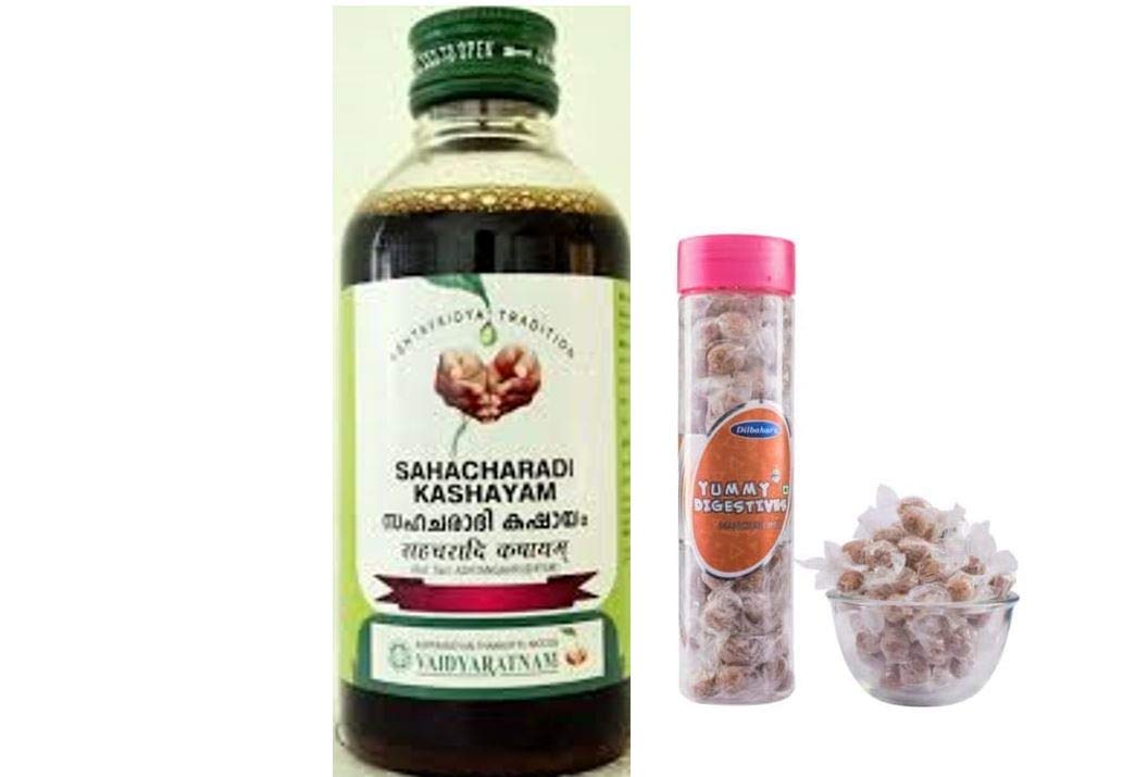 Vaidyaratnam Oushadhasala Sahacharadi Kashayam -200 ML; With Free Dilbahars Yummy Digestives Manchali Imli 90gm