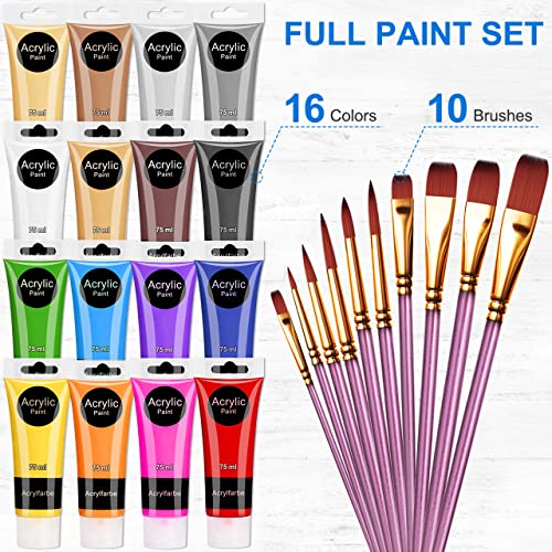 WOSTOO Acrylique 26 pcs Peinture Acryliques 16 x 75ml Tube +10 Pinceaux Tubes de Peinture Acrylique Couleurs Brillantes et résistantes à la Lumière Avec Une Grande opacité pour Débutant&Professionnels - Image 4