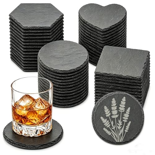 72 Pcs Slate Coasters for Laser Engraving Blanks Slate Coasters Bulk for Engraving Black 4 Inch Blank Laser Engraving Hand Painted Scratch Resistant Bottom 18Square+18Round+18Heart+18Hexagon