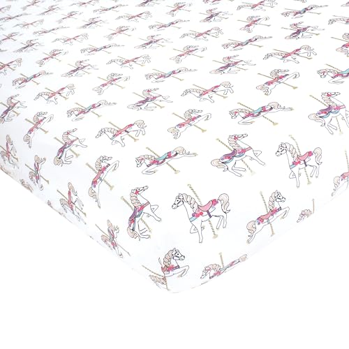 Image of Hudson Baby Unisex Baby Cotton Fitted Crib Sheet, Carousel Horse, One Size