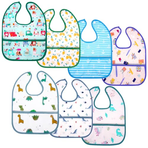 Aolso Baberos del Bebé Impermeable - 7 Pcs Ajustables de Alimentación Suave y Flexible, Surtidos para Niño, Recién Nacido, Microfibra Poliéster