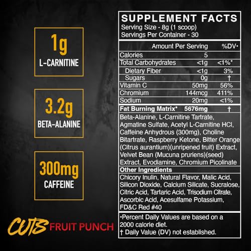 Image of BLACKMARKET CUTS Pre Workout - Thermogenic Energy & Focus Powder for Men & Women, Fat Metabolism, Muscle Definition, Creatine Free, 30 Servings (Fruit Punch)