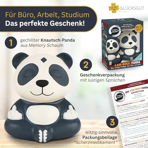 GLÜCKSGUT® Kain BOKK Panda | Knautsch-Buddha | Lustiges Anti-Stress Geschenk für Büro Kollegen Abschied Studenten Schule