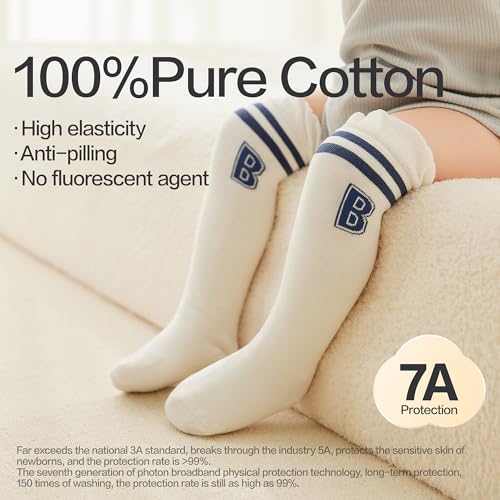 Beibi 3 PCS Baby Socks, Toddler Knee High Socks, Organic Cotton Newborn Stockings for Little Girls & Boys, Infants Kids3