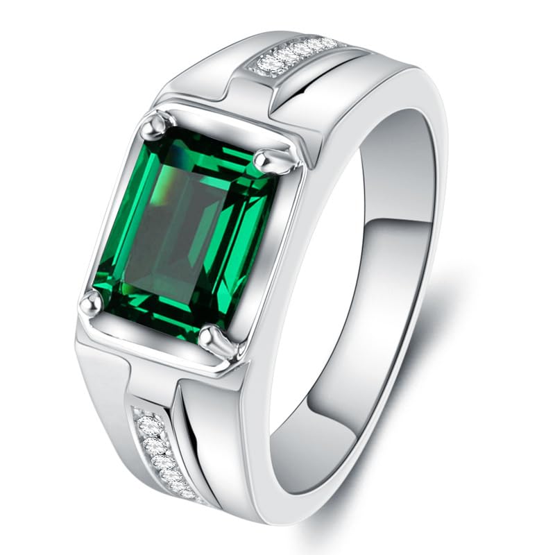 10K 14K 18K Gold 3 Carat Men's Gemstone Engagement Ring Emerald Cut Birthstone Ring Anniversary Birthday Gift for Men Size 4-162