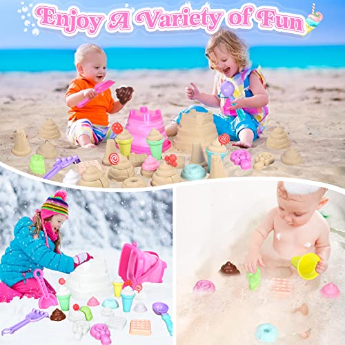 Collapsible Beach Toys Set for Kids Toddlers Girls, Collapsible Sand Bucket and Shovels Set with Mesh Bag & Sand Molds, Ice Cream Travel Sand Toys for Beach, Sandbox Toys for Toddlers Kids Age 3-10 by Meaicezli - Image 6