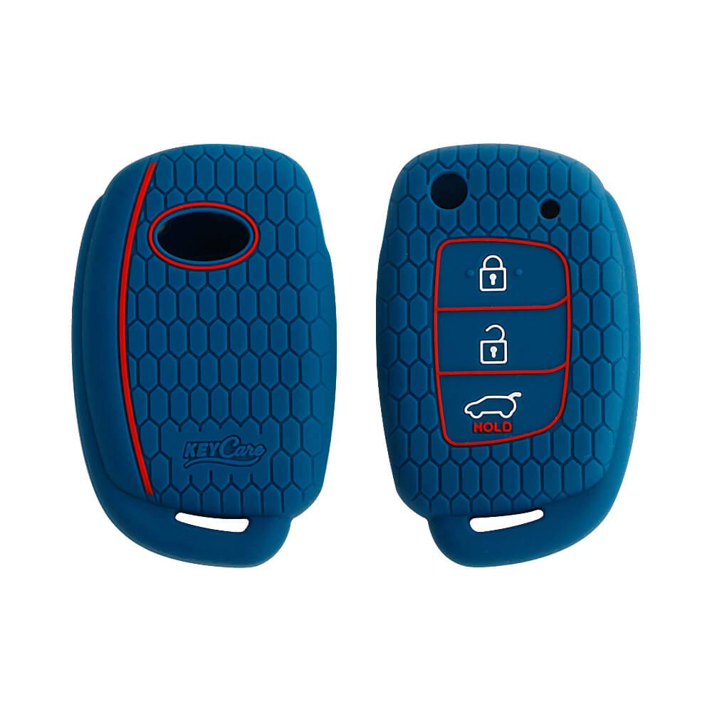 keyzone® Keycare® Compatible Silicone Key Cover for i20 Elite, i20 Active, Aura flip Key (Blue)