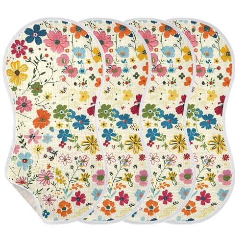 Beautiful Small Floral Pattern Muslin Burp Cloths 22x11 Inch - 4-Layer Organic Cotton & TPU Waterproof Lining, Absorbent Baby Bibs for Boys/Girls with Hanging Loop3