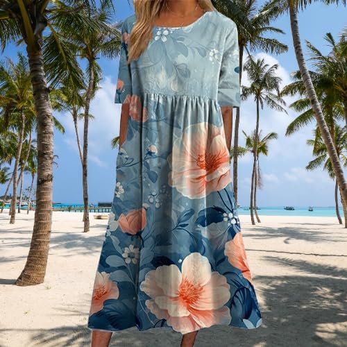 domirica Summer Dress for Women Casual Floral Print Short Sleeve Crew Neck Plus Size Maxi Dresses - Image 2
