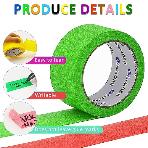 Image of Oleitodh 12 Rolls Colored Masking Tape Painters Tape 2 Inch x 360 Yards, Rainbow Colors Bulk Colorful Paper Marking Tape for Arts Crafts Labeling DIY Office Home Supplies (Pack of 2)