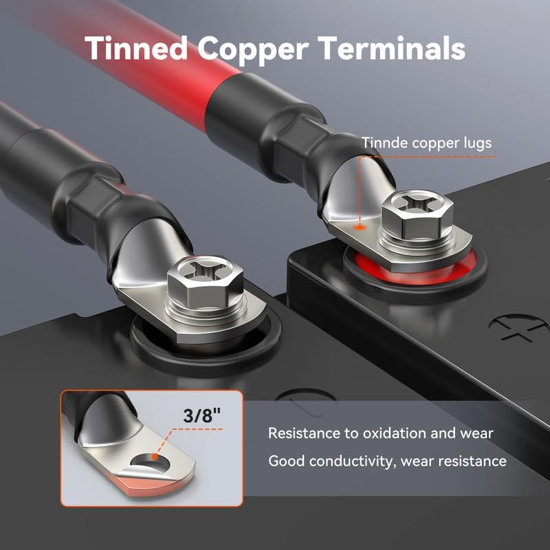 RICH SOLAR 1/0 Inverter Battery Cable (4 ft 1/0 AWG - 3/8")