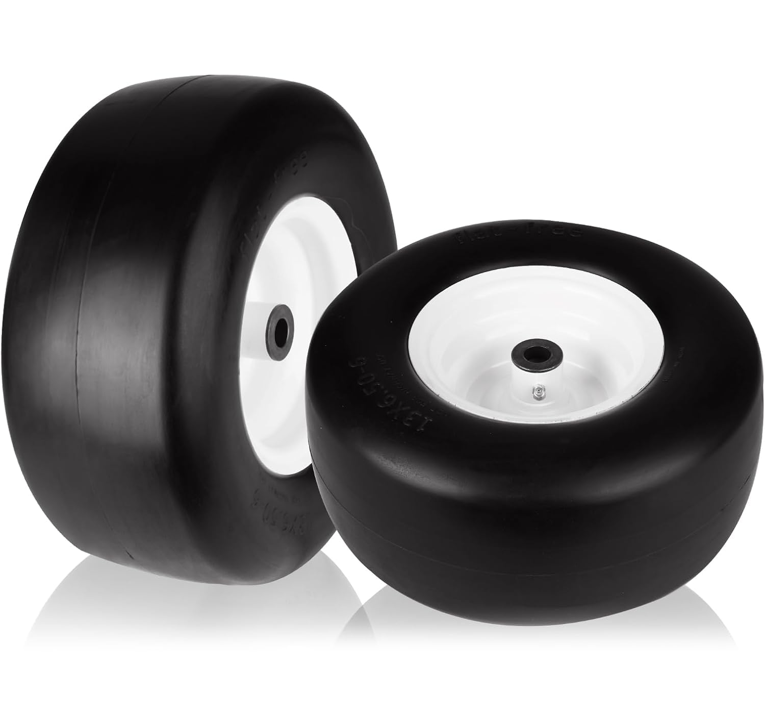 2Pcs 13x6.50-6" Flat Free Tire and Wheel, 13x6.50-6 Zero Turn Mower Tires, Smooth Tread Lawn Mower Tire with Rim for Commercial Grade Lawn Mowers Deck 66"& Below | 4-7.1" Centered Hub | Bore ID 5/8"