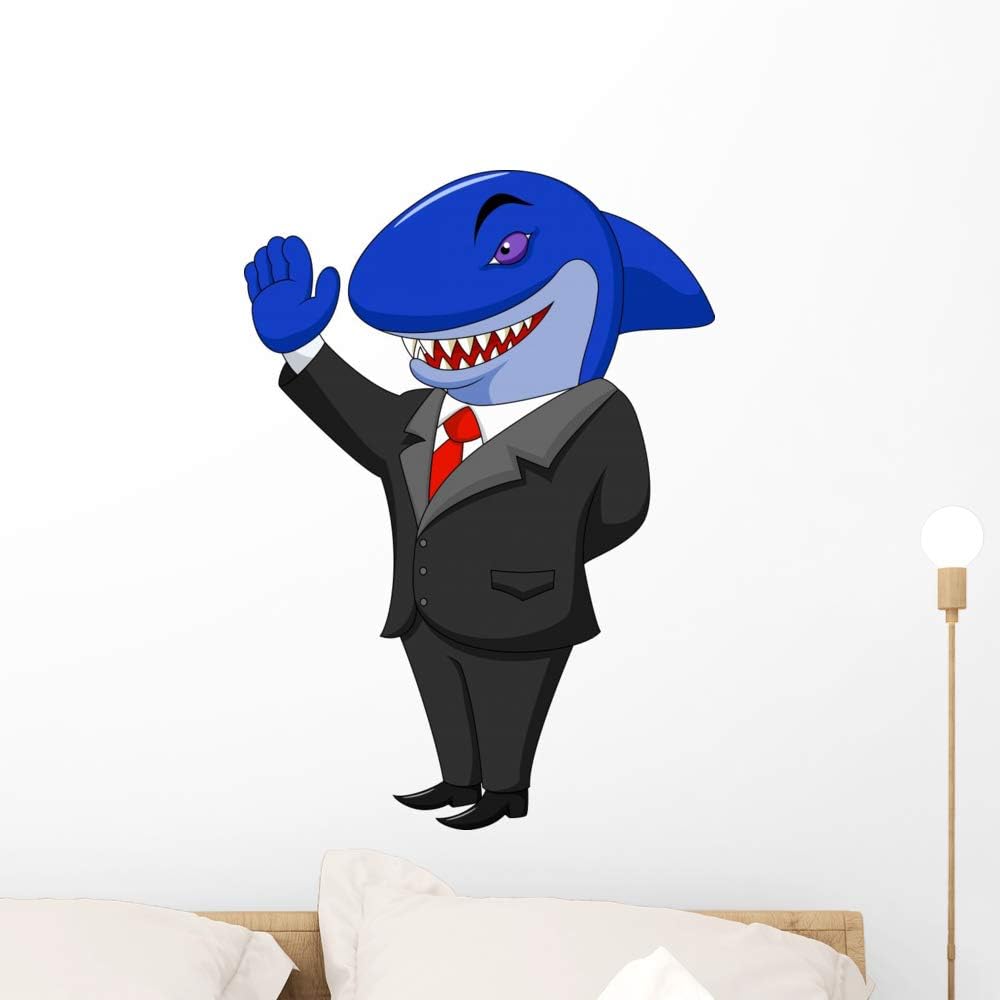 Wallmonkeys Business Shark Cartoon Wall Decal Peel and Stick Animal Graphics (24 in H x 17 in W) WM249959