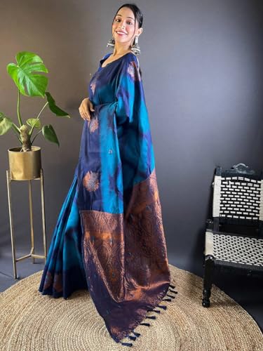 Image of SGF11 Women's Kanjivaram Pure Soft Silk Saree With Unstitched Blouse Piece