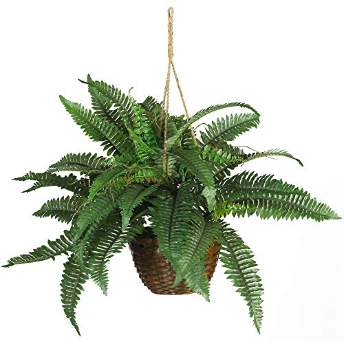 Nearly Natural 6599 18in. Boston Fern Artificial Plant in Hanging Basket, Green,29
