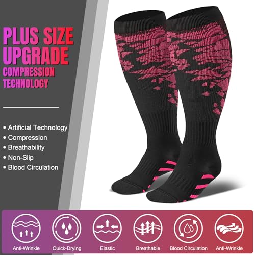 Image of bropite 3 /4 Pairs Plus Size Compression Socks Extra Wide Calf Women&Men 20-30mmHg Support Dancing Cycling Running Climbing