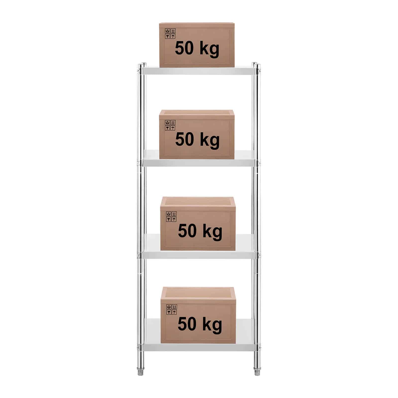 Royal Catering RCER-7060 Étagère en INOX À Poser De Cuisine Professionnelle 4 Niveaux (Dimensions : 70 x 60 x 180 cm, Nombre de tablettes : 4, Capacité de 200 kg)